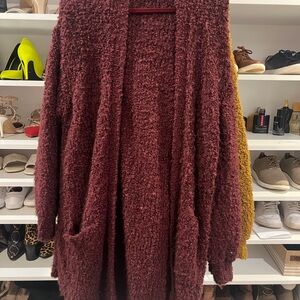 Cozy Burgundy Open-Front Sweater